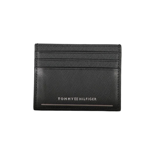Tommy Hilfiger kaarthouder in zwart leer met centraal vak, contrasterende details en logo - MARANOS