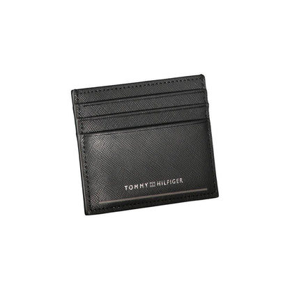 Tommy Hilfiger kaarthouder in zwart leer met centraal vak, contrasterende details en logo - MARANOS