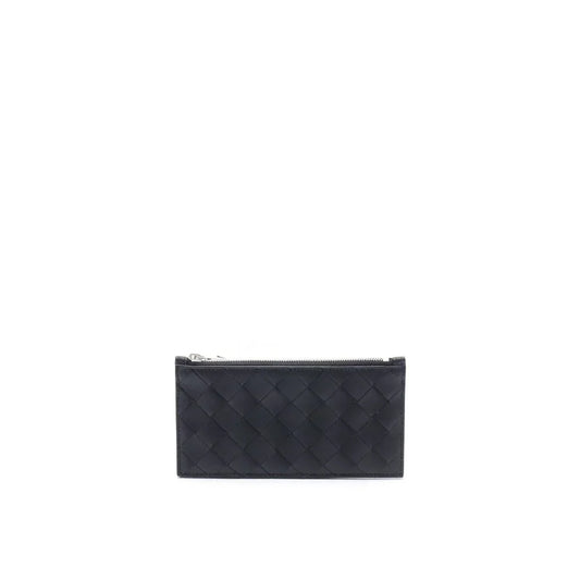 Bottega Veneta muntportemonnee in zwart kalfsleer met intrecciato-design en zilverkleurige details - MARANOS