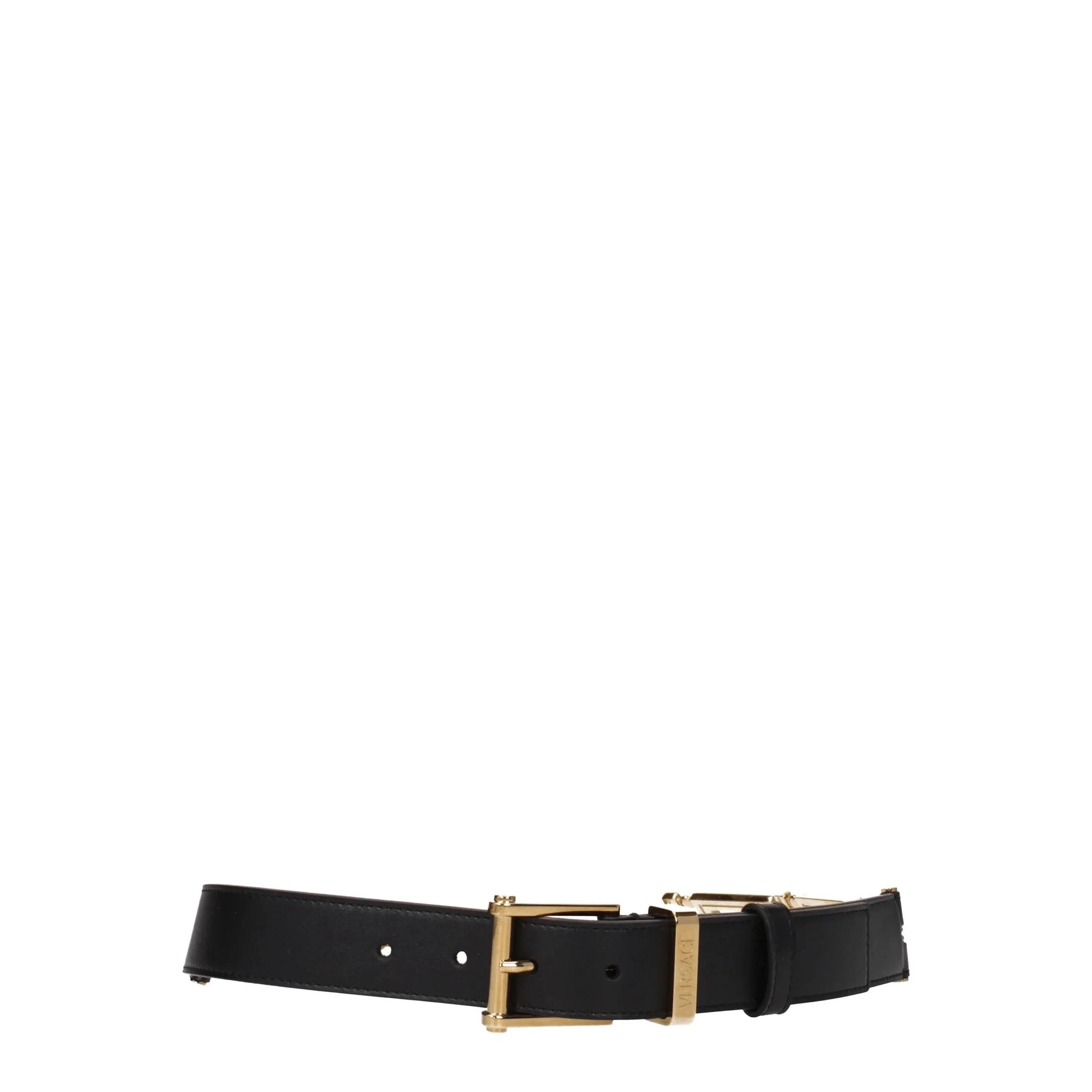Versace zwarte leren riem met gouden logo - MARANOS