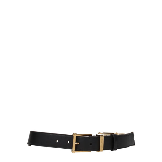 Versace zwarte leren riem met gouden logo - MARANOS