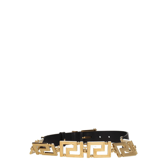 Versace zwarte leren riem met gouden logo - MARANOS