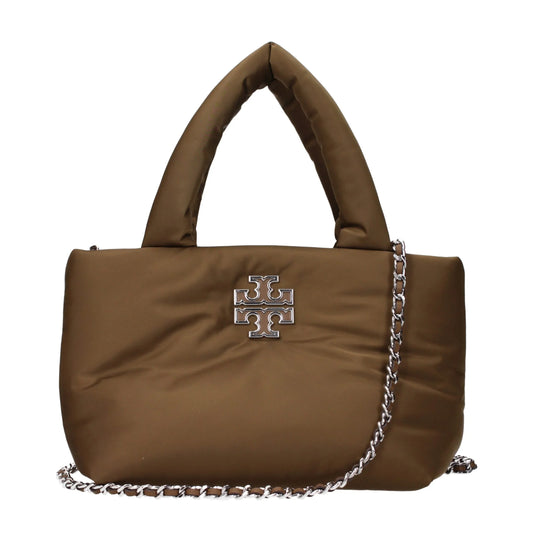 Tory Burch bruine stoffen handtas - MARANOS