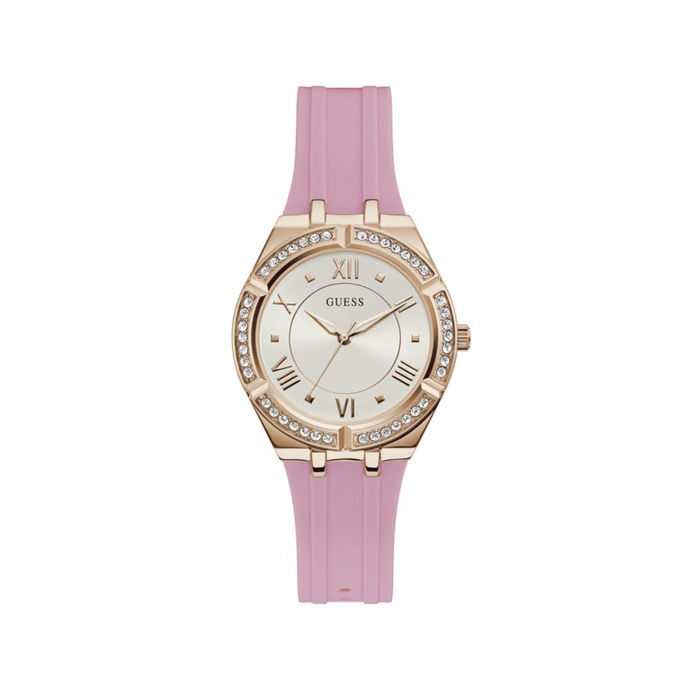 Guess horloge met roze rubberen band en gouden kast