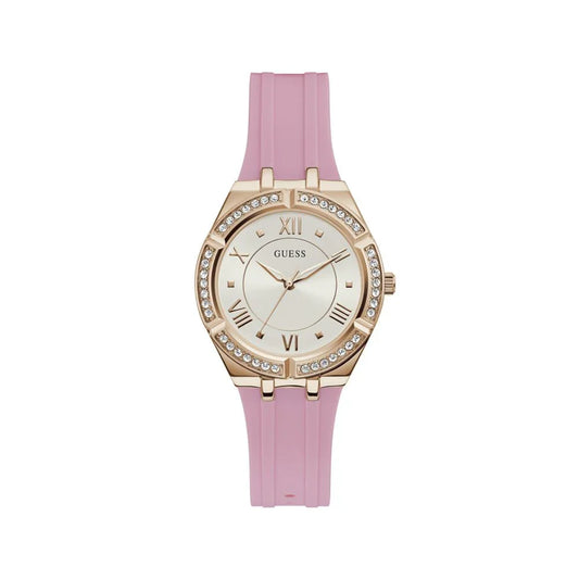 Guess horloge met roze rubberen band en gouden kast - MARANOS