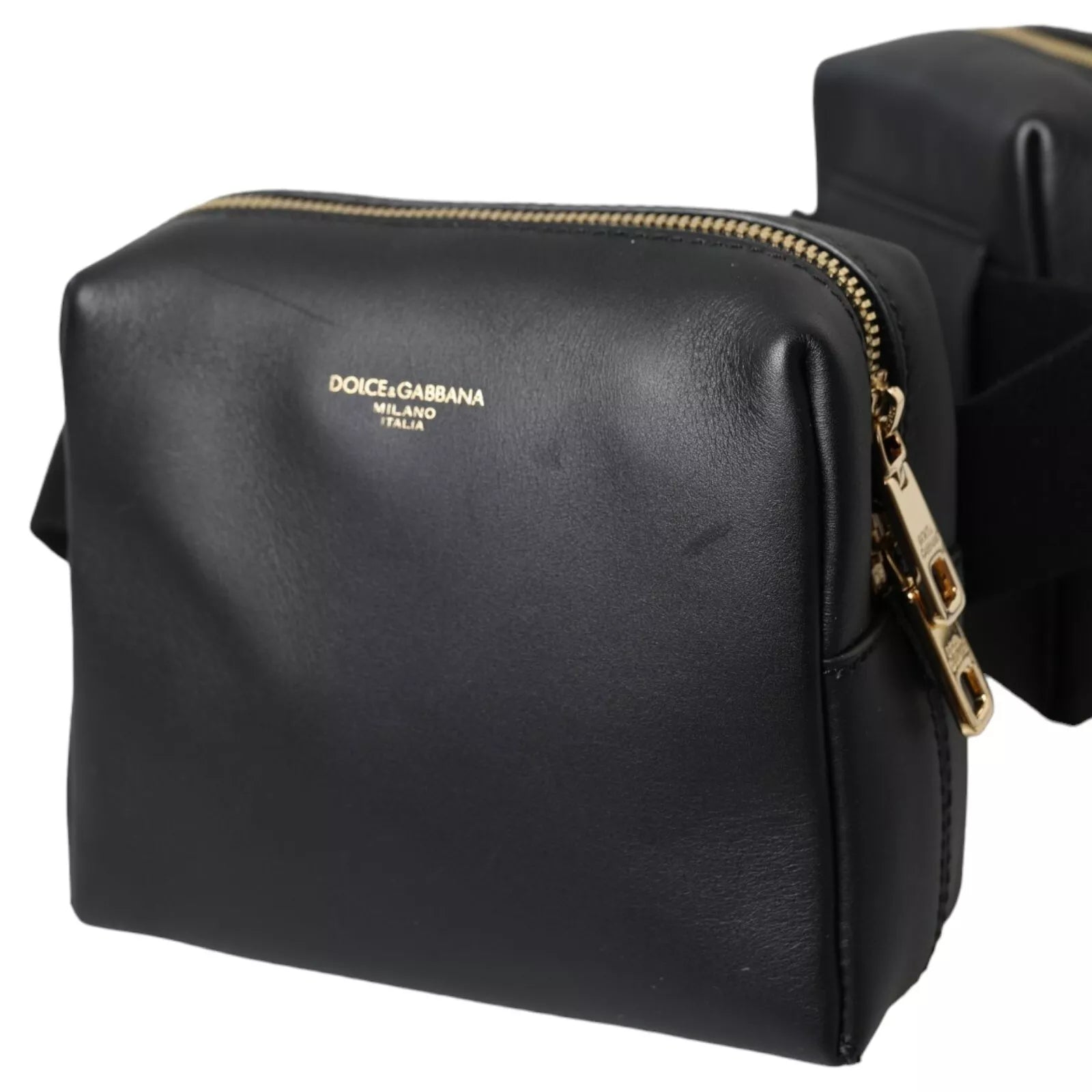 Dolce & Gabbana Black Calfskin Leather Double Waist Belt Fanny Pack Bag Dolce & Gabbana