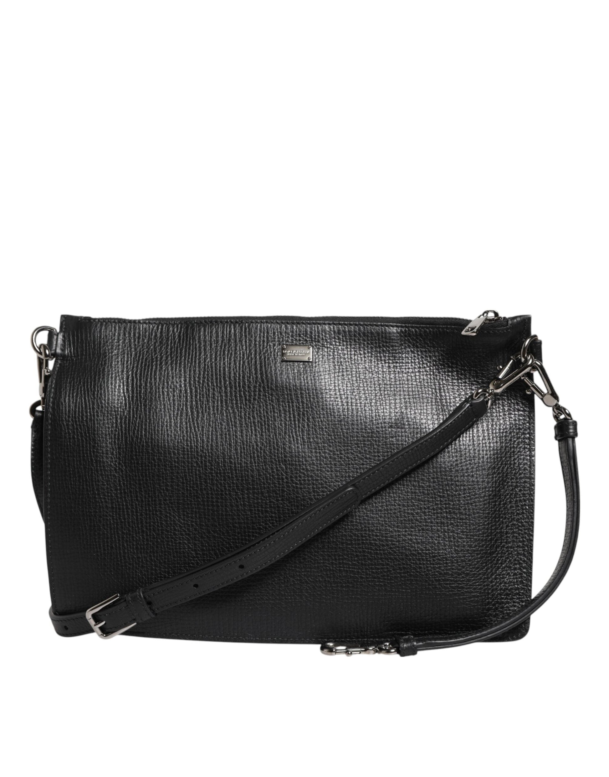Dolce & Gabbana Black Palmellato Leather Logo Plaque Shoulder Borse Bag Dolce & Gabbana