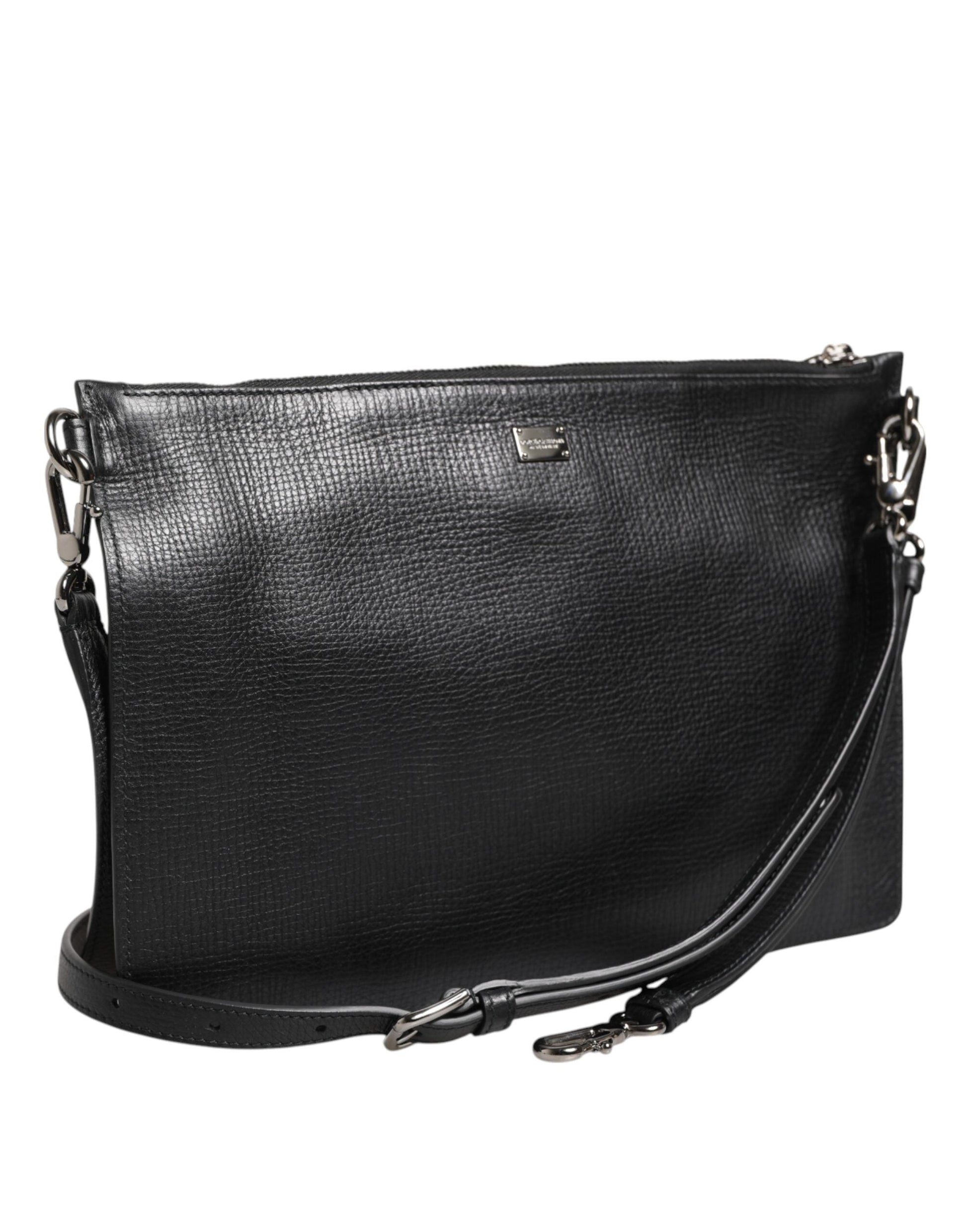 Dolce & Gabbana Black Palmellato Leather Logo Plaque Shoulder Borse Bag Dolce & Gabbana