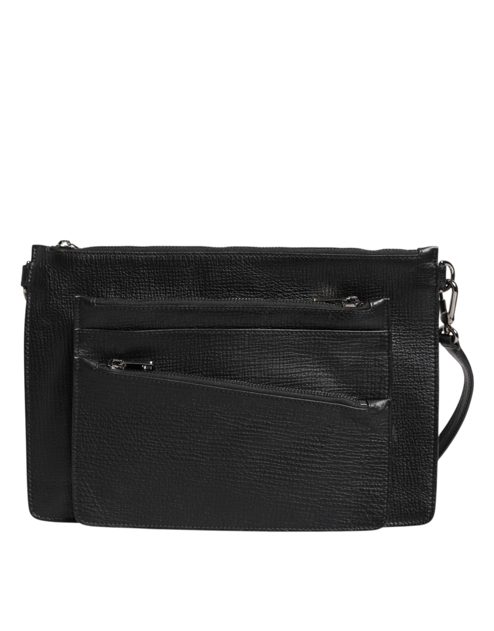 Dolce & Gabbana Black Palmellato Leather Logo Plaque Shoulder Borse Bag Dolce & Gabbana