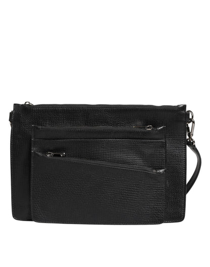 Dolce & Gabbana Black Palmellato Leather Logo Plaque Shoulder Borse Bag Dolce & Gabbana