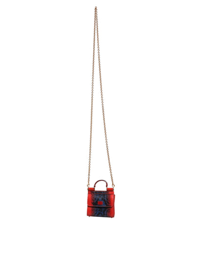 Dolce & Gabbana Red Blue Leather Sicily Crossbody Chain SatchelBorse Bag Dolce & Gabbana