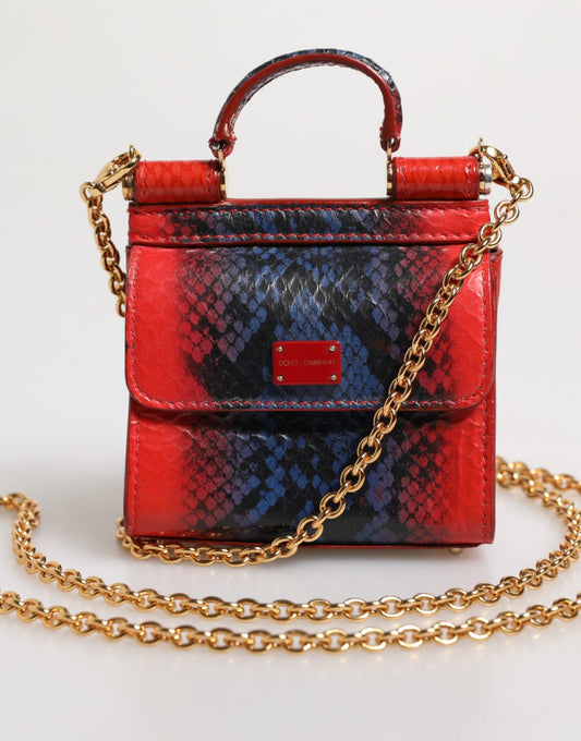 Dolce & Gabbana Red Blue Leather Sicily Crossbody Chain SatchelBorse Bag Dolce & Gabbana
