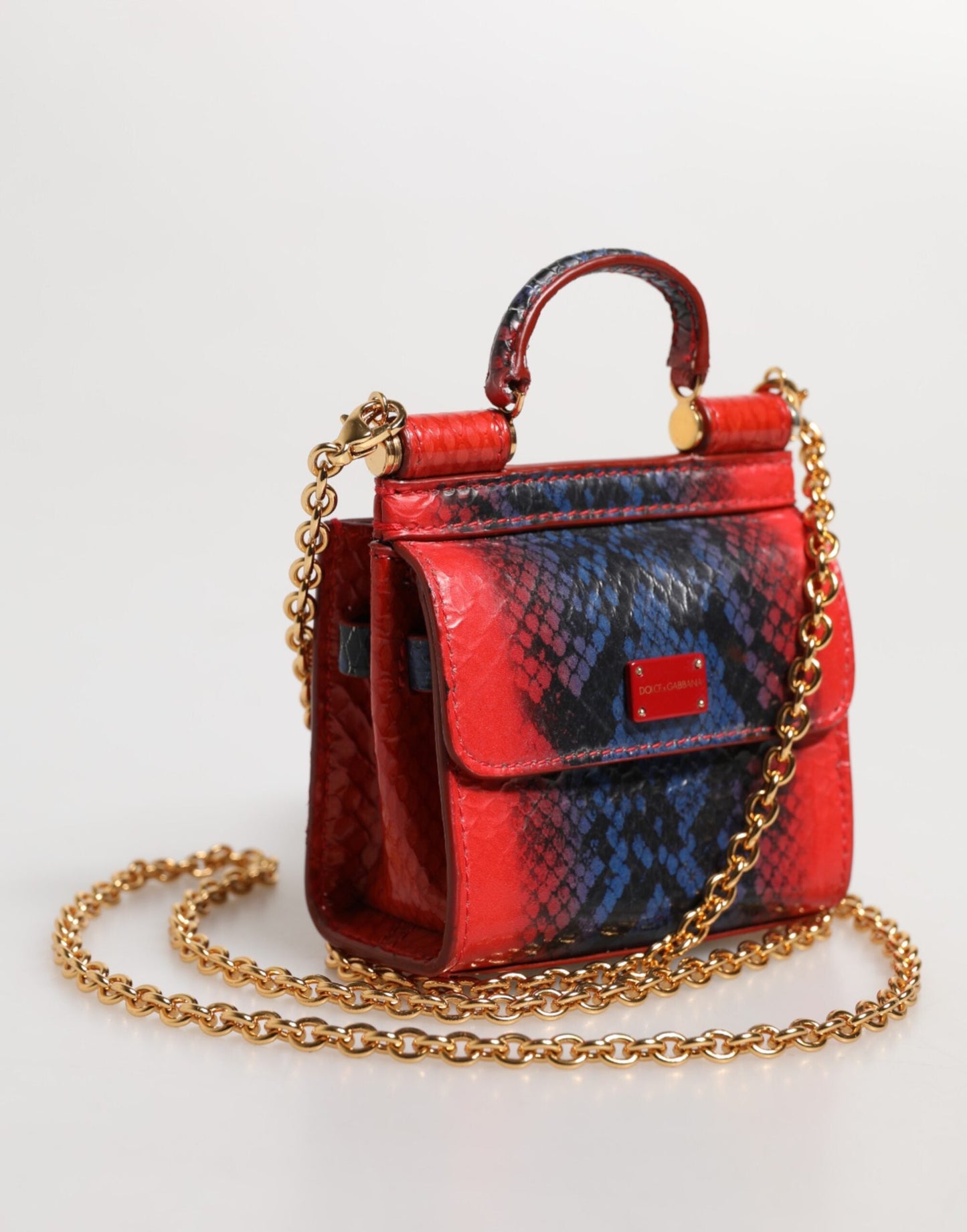 Dolce & Gabbana Red Blue Leather Sicily Crossbody Chain SatchelBorse Bag Dolce & Gabbana