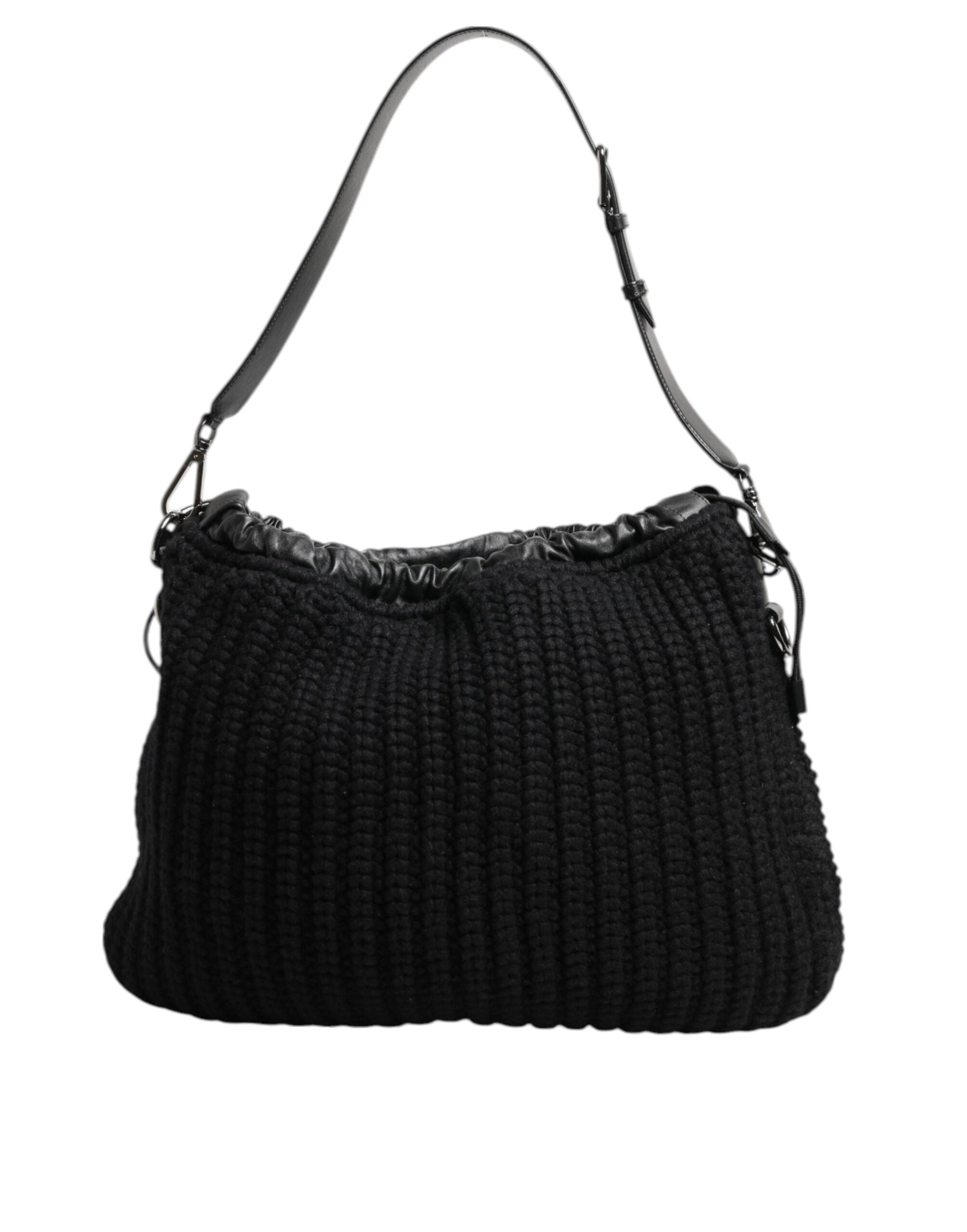 Dolce & Gabbana Black Cashmere Knitted Leather Shoulder Women Borse Bag Dolce & Gabbana