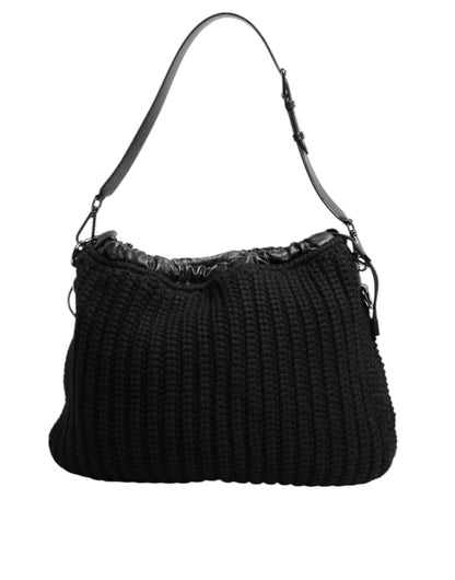 Dolce & Gabbana Black Cashmere Knitted Leather Shoulder Women Borse Bag Dolce & Gabbana