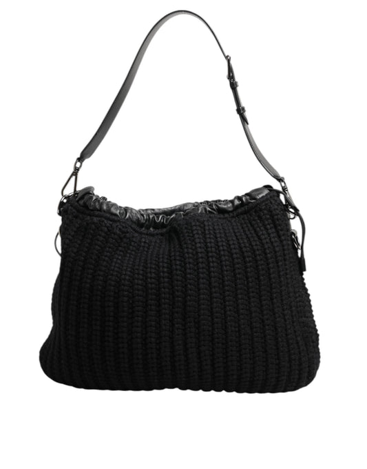 Dolce & Gabbana Black Cashmere Knitted Leather Shoulder Women Borse Bag Dolce & Gabbana
