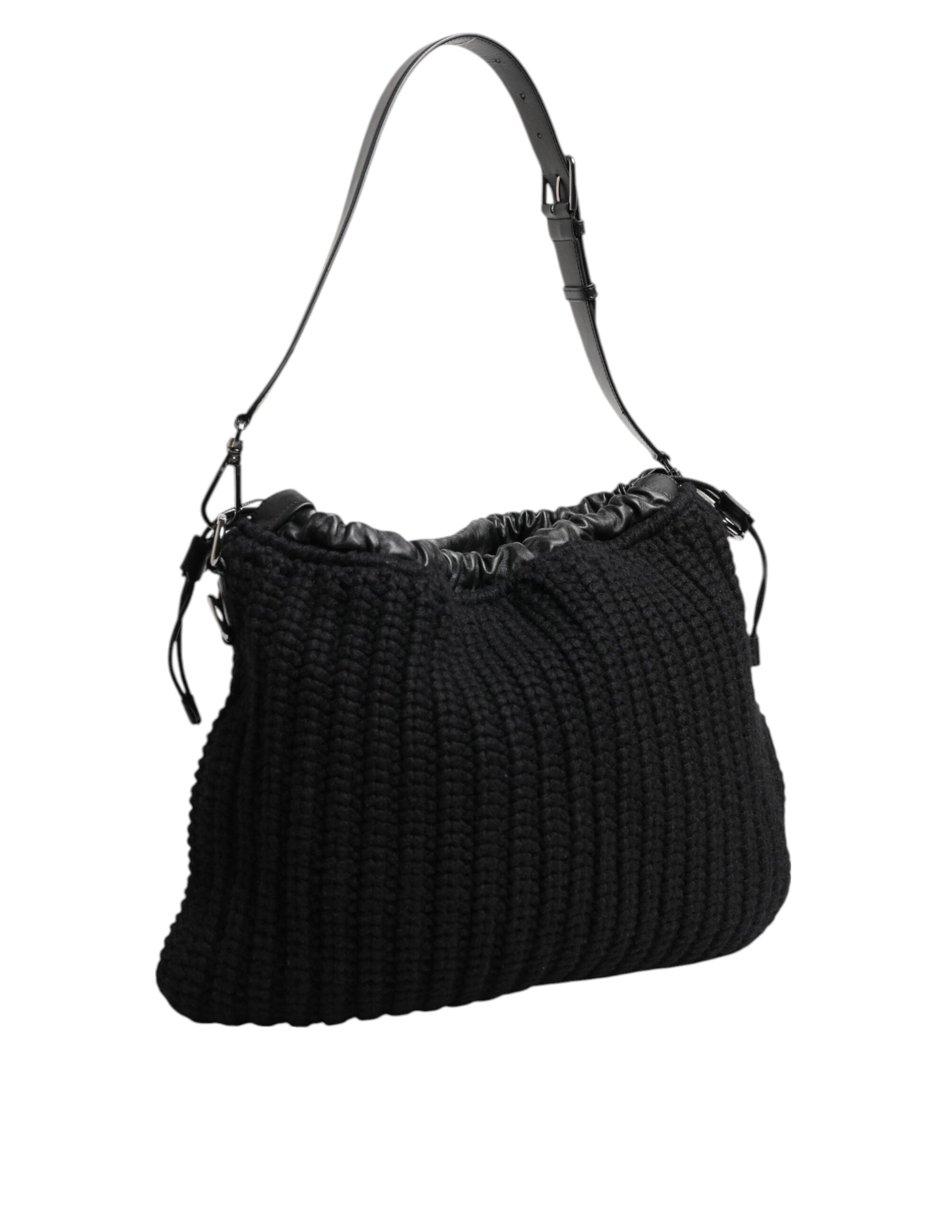 Dolce & Gabbana Black Cashmere Knitted Leather Shoulder Women Borse Bag Dolce & Gabbana