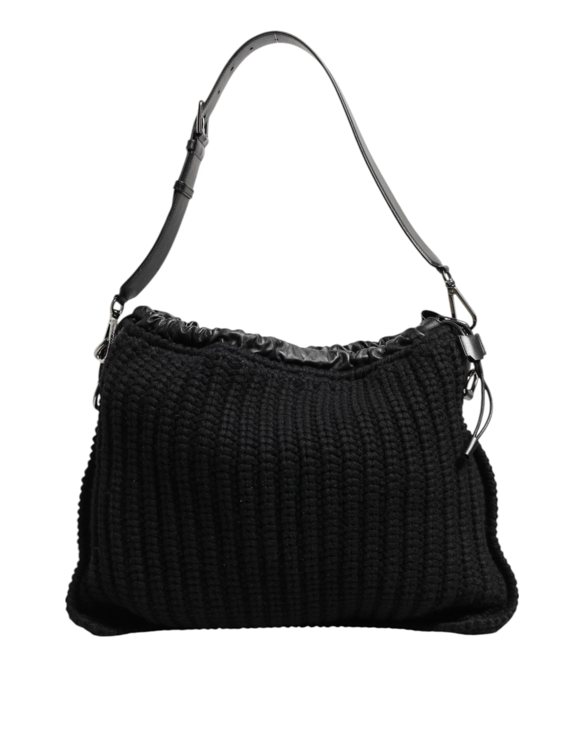 Dolce & Gabbana Black Cashmere Knitted Leather Shoulder Women Borse Bag Dolce & Gabbana