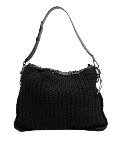 Dolce & Gabbana Black Cashmere Knitted Leather Shoulder Women Borse Bag Dolce & Gabbana