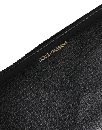 Dolce & Gabbana Black Calfskin Leather Logo Zip Around Continental Wallet Dolce & Gabbana