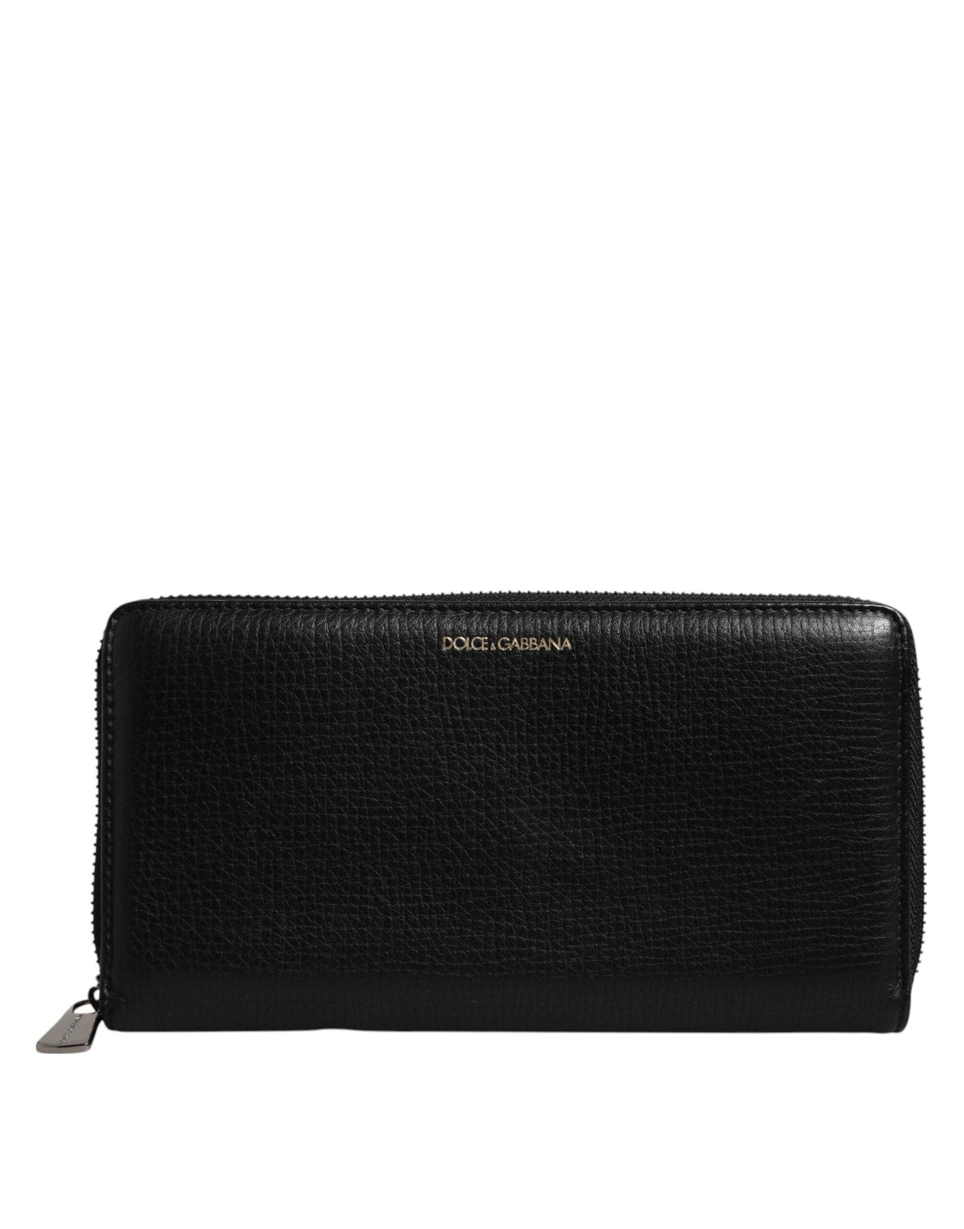 Dolce & Gabbana Black Calfskin Leather Logo Zip Around Continental Wallet Dolce & Gabbana