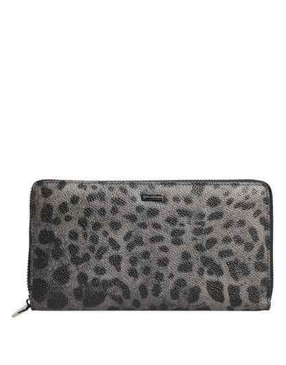 Dolce & Gabbana Black Gray Leopard Leather Zip Around Continental Wallet Dolce & Gabbana