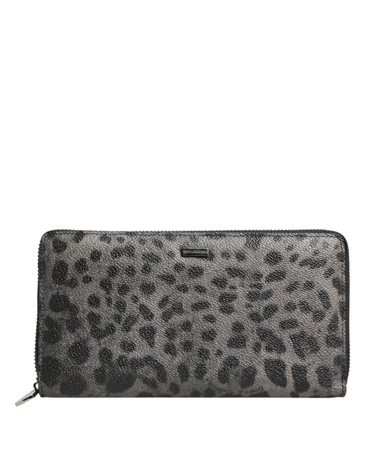 Dolce & Gabbana Black Gray Leopard Leather Zip Around Continental Wallet Dolce & Gabbana