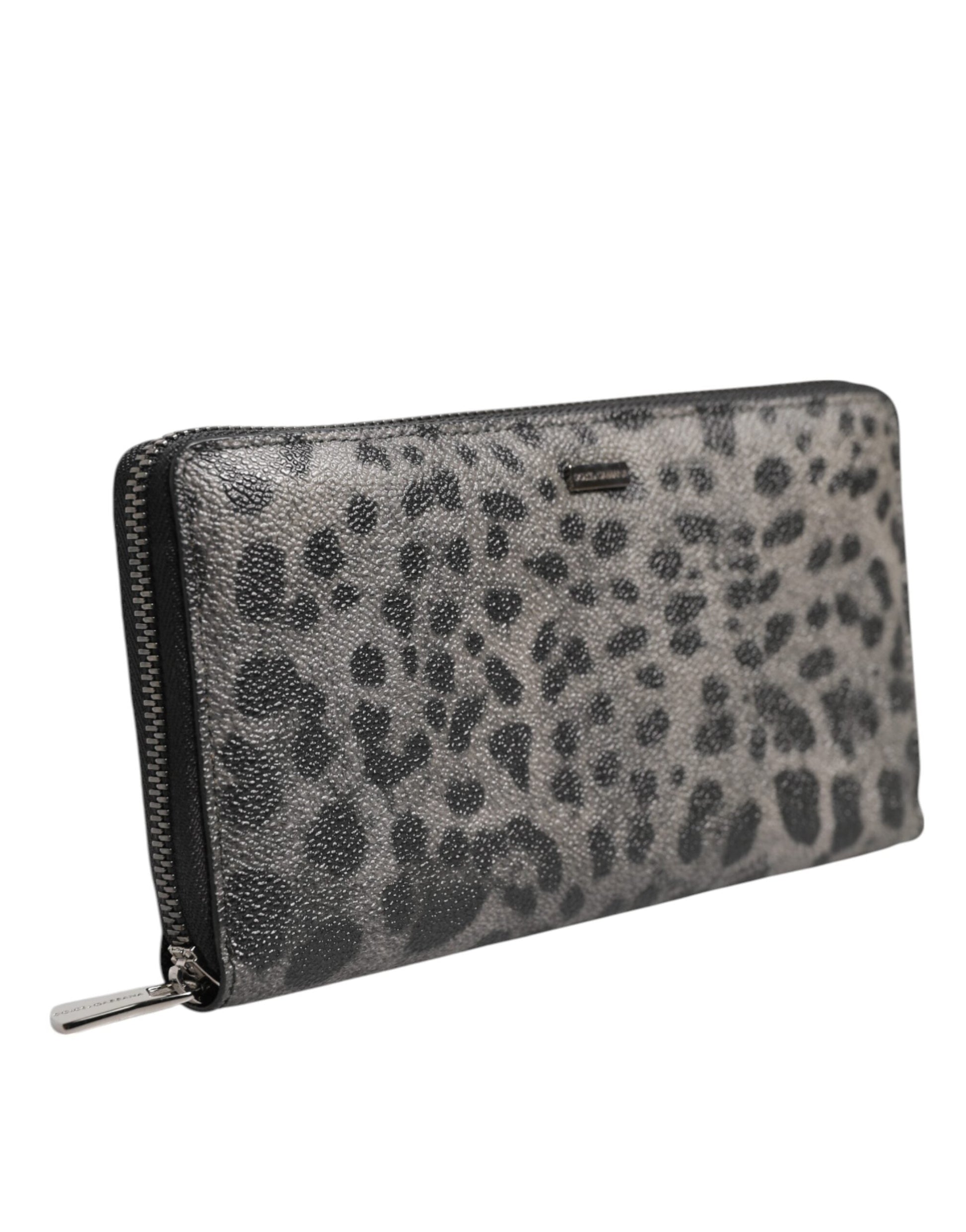 Dolce & Gabbana Black Gray Leopard Leather Zip Around Continental Wallet Dolce & Gabbana