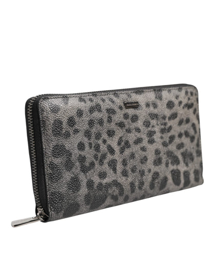 Dolce & Gabbana Black Gray Leopard Leather Zip Around Continental Wallet Dolce & Gabbana