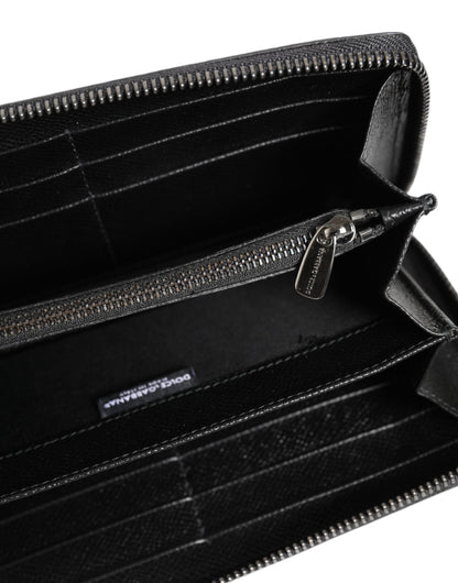 Dolce & Gabbana Black Gray Leopard Leather Zip Around Continental Wallet Dolce & Gabbana