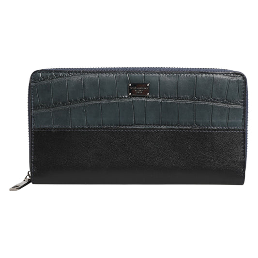 Dolce & Gabbana Black Blue Exotic Leather Men Continental Clutch Wallet Dolce & Gabbana
