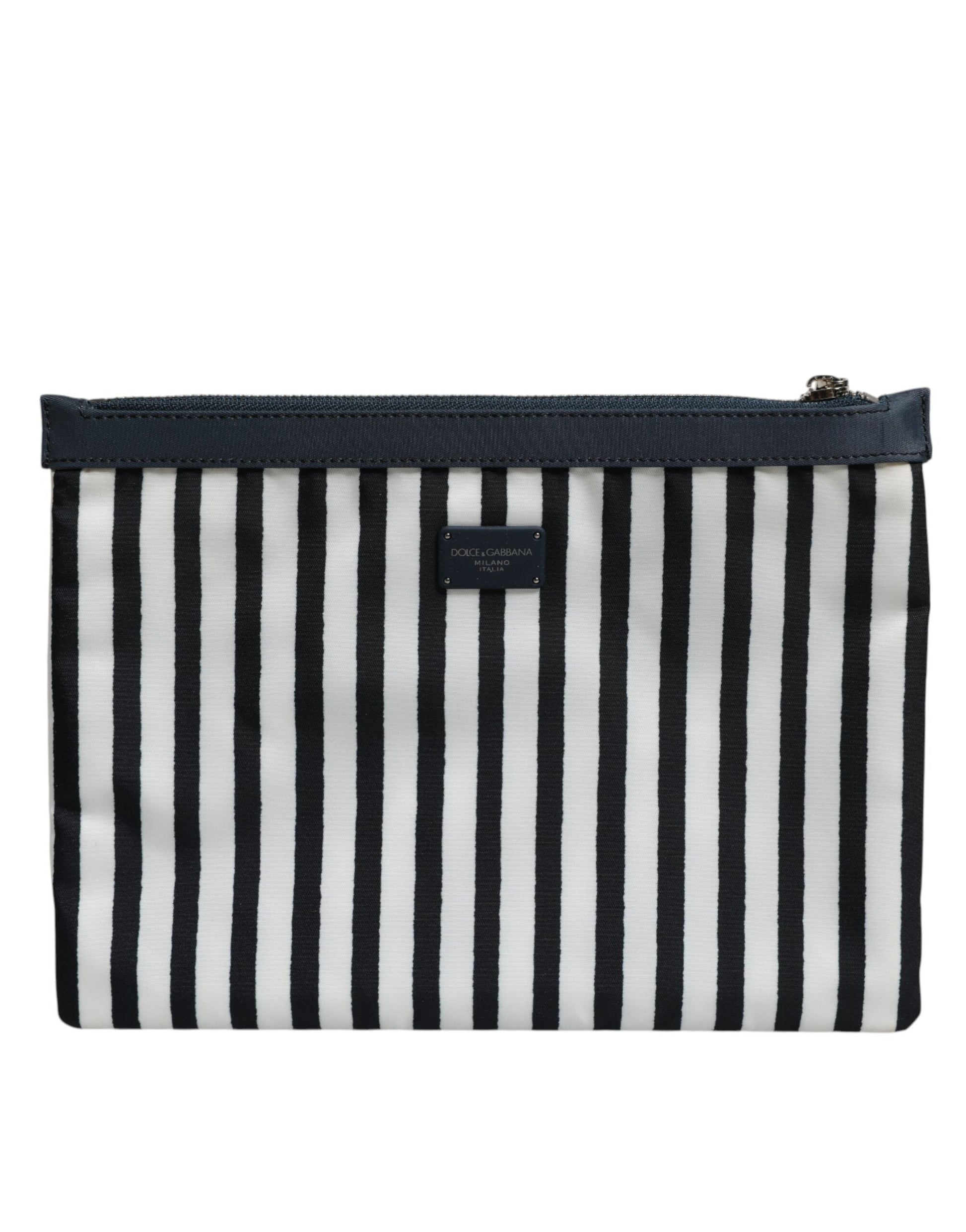 Dolce & Gabbana Black White Striped Logo Plaque Clutch Pouch Bag Dolce & Gabbana