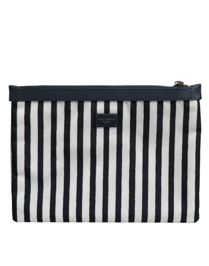 Dolce & Gabbana Black White Striped Logo Plaque Clutch Pouch Bag Dolce & Gabbana