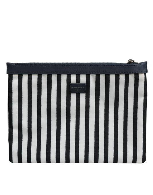 Dolce & Gabbana Black White Striped Logo Plaque Clutch Pouch Bag Dolce & Gabbana