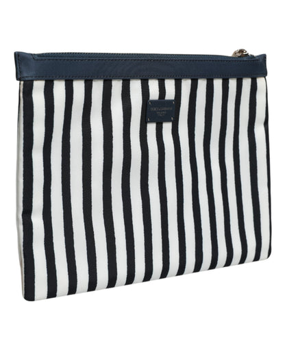 Dolce & Gabbana Black White Striped Logo Plaque Clutch Pouch Bag Dolce & Gabbana