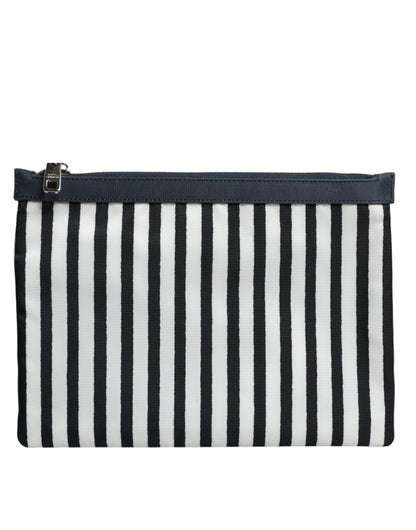Dolce & Gabbana Black White Striped Logo Plaque Clutch Pouch Bag Dolce & Gabbana