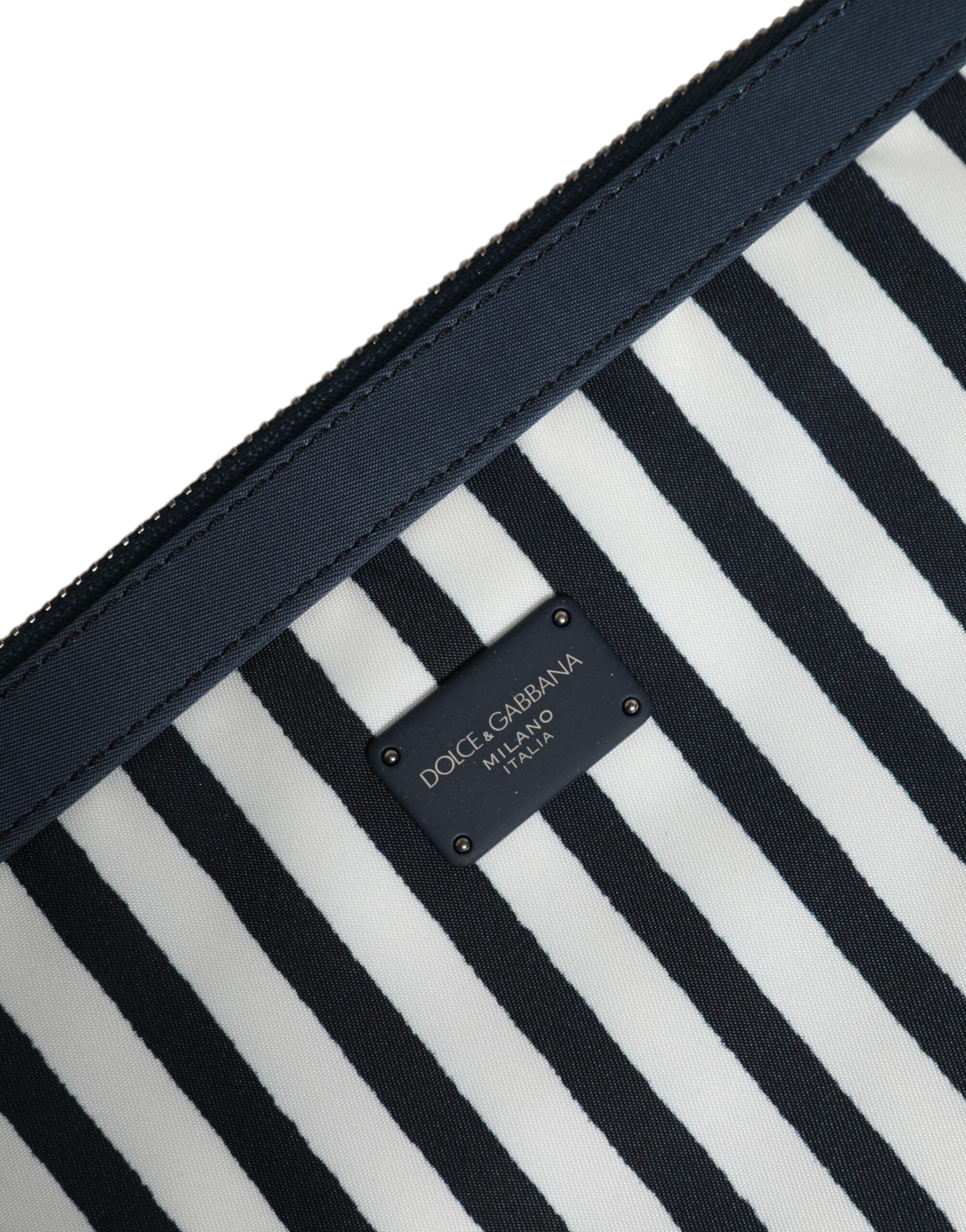 Dolce & Gabbana Black White Striped Logo Plaque Clutch Pouch Bag Dolce & Gabbana