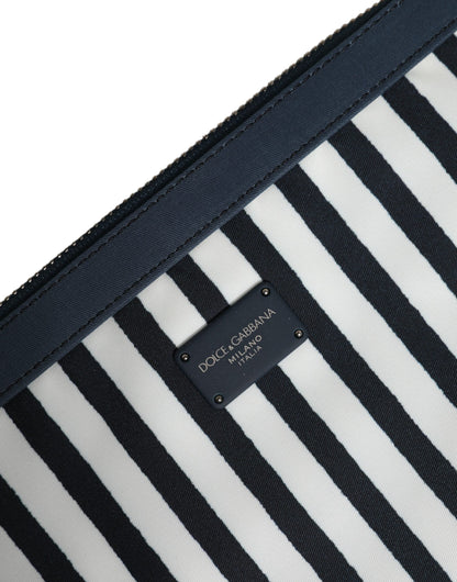 Dolce & Gabbana Black White Striped Logo Plaque Clutch Pouch Bag Dolce & Gabbana