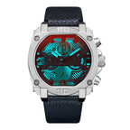 Police horloge met grijze stalen kast en blauwe lederen band