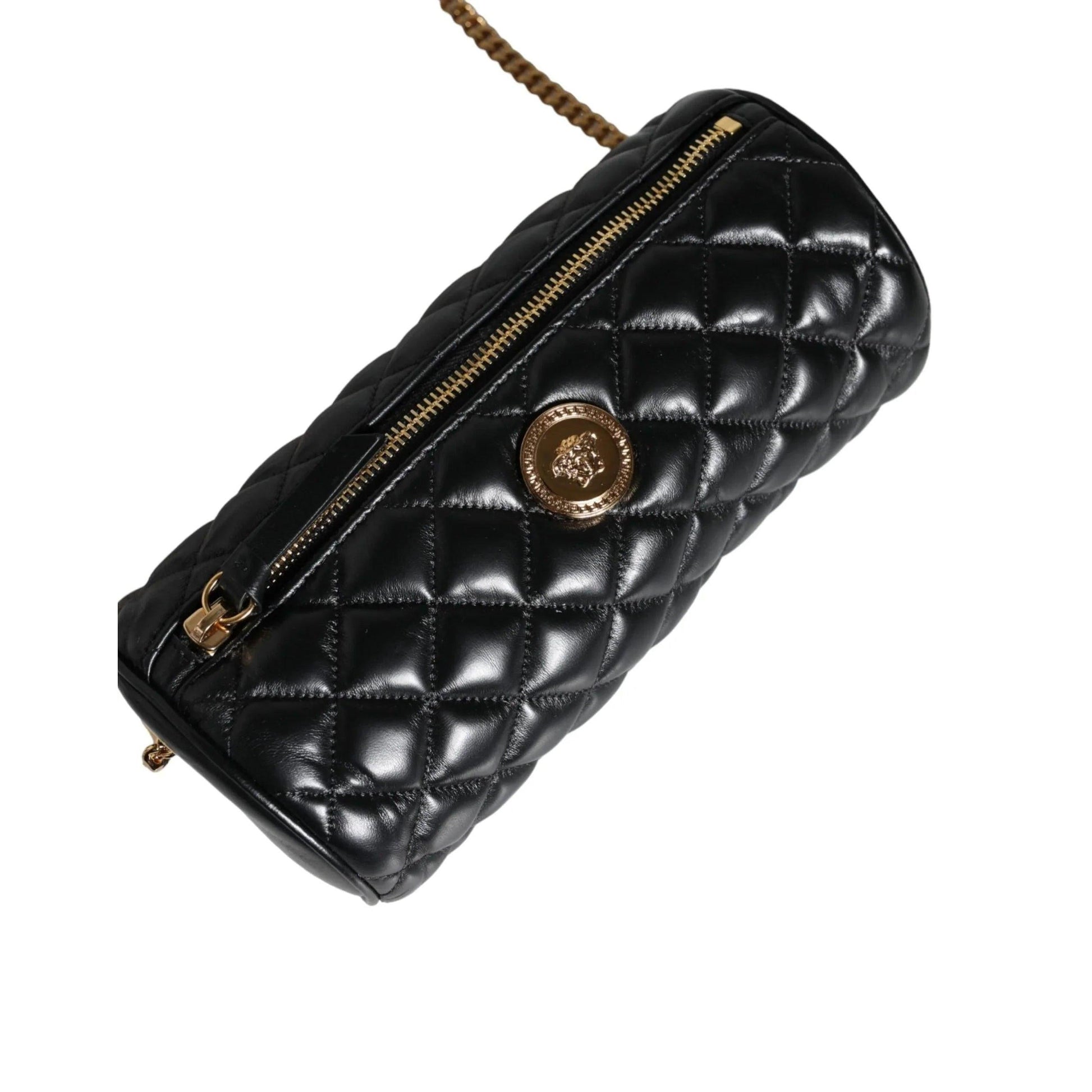 Versace zwarte mini crossbody tas in gewatteerd lamsleer - MARANOS
