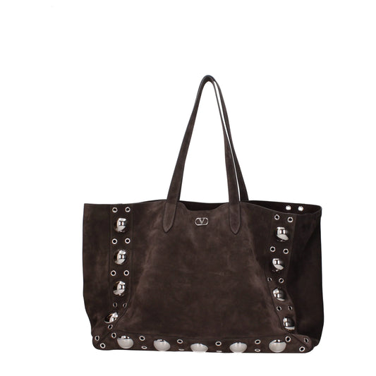 Valentino Garavani bruine suède schoudertas met studs - MARANOS