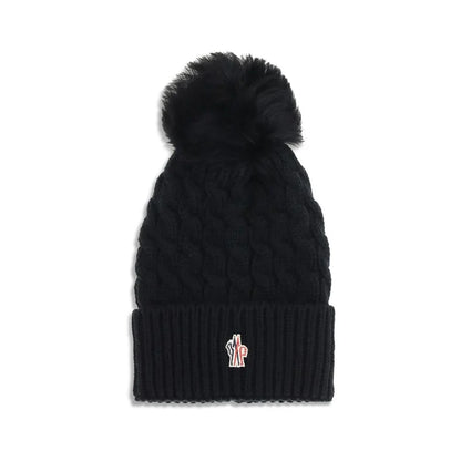 Moncler Grenoble muts in zwart fleecewol met pompon en logo - MARANOS