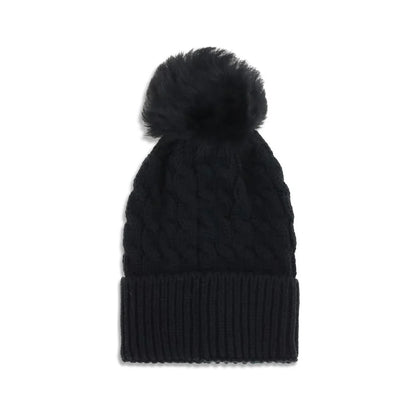 Moncler Grenoble muts in zwart fleecewol met pompon en logo - MARANOS