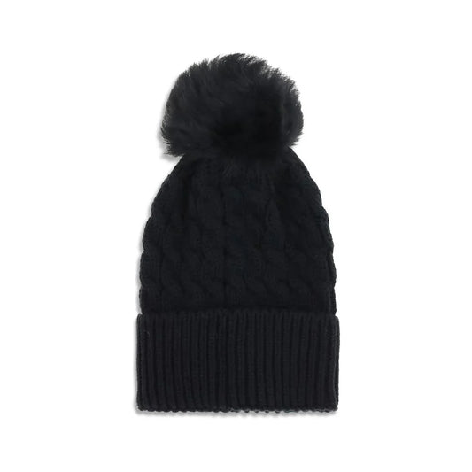 Moncler Grenoble muts in zwart fleecewol met pompon en logo - MARANOS