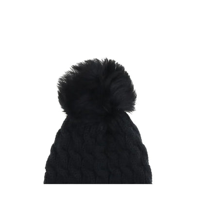 Moncler Grenoble muts in zwart fleecewol met pompon en logo - MARANOS