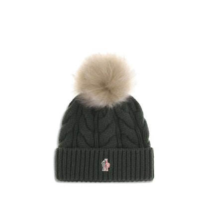 Moncler Grenoble muts in zwart wol-kasjmiermix met pompon en logo - MARANOS