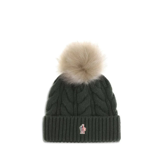 Moncler Grenoble muts in zwart wol-kasjmiermix met pompon en logo - MARANOS