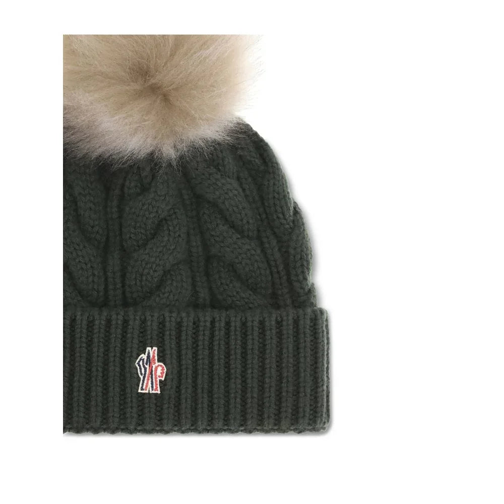 Moncler Grenoble muts in zwart wol-kasjmiermix met pompon en logo - MARANOS