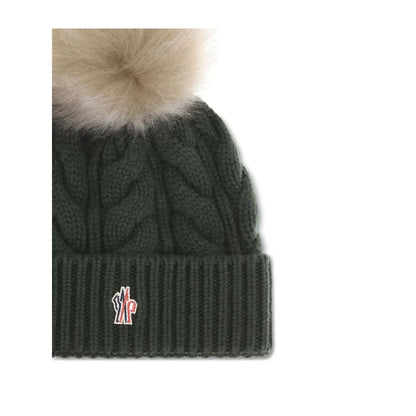 Moncler Grenoble muts in zwart wol-kasjmiermix met pompon en logo - MARANOS