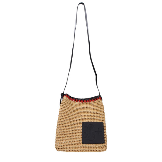 Jil Sander beige raffia crossbody tas Jil Sander